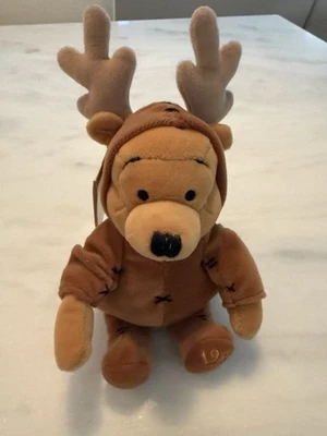 Winnie The Pooh Disney Reindeer Pooh Bear Beanbag Stuffed Plush 1999 Adorable! - Image 1 of 2