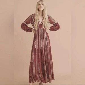 Anthropologie Verb by Pallavi Singhee Blaise bestickt Spitze Maxikleid Small - Bild 1 von 15