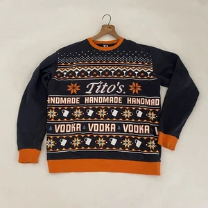 Tito's Vodka Crewneck Sweatshirt Mens L Ugly Christmas Sweater Embroidered Logo - Picture 1 of 8