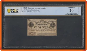 KC- 1863 4¢ Geo.W. Vinton Confectioner Boston, MA -VF 20 Details by PCGSBanknote - Picture 1 of 3