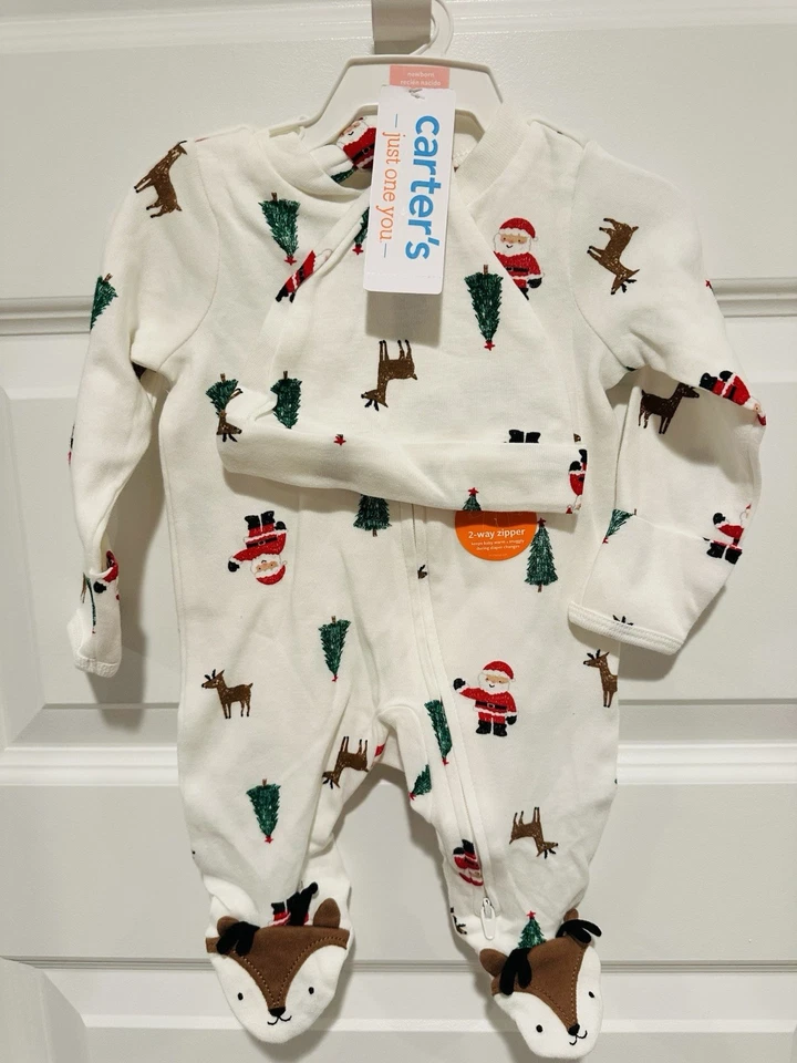Carter's Just One You Baby Size Newborn Christmas Trees & Santa Footed Sleeper