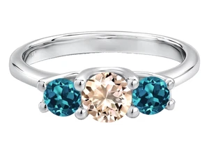 925 Sterling Silver Natural Morganite and London Blue Topaz Women's Band Ring - Picture 1 of 4