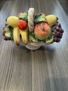 VINTAGE Gorgeous Ceramic Woven Fruit Basket 8" X 4" EXCELLENT CONDITION - Picture 1 of 5