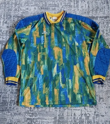 Camiseta deportiva de portero de fútbol de Estados Unidos con puntuación de los 90 de colección XL verde amarilla acolchada camisa de guardián Foto 1 de 4