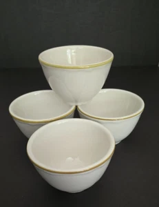 Set (4) Homer Laughlin Porzellan Elfenbein Weiß Restaurant Pudding Tasse Gelbgold Band - Bild 1 von 8