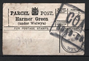 GB Herts PARCEL POST LABEL *HARMER GREEN* Rubber 1913 *COACH ROAD BORNE* SS3997 - Picture 1 of 6