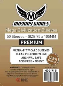 50 x Mayday Games Premium Clear Mega Civilization Sleeves (75mm x 105mm)