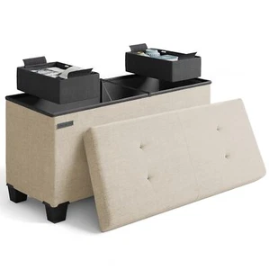 Storage Ottoman Bench With Storage Bins 30in Storage Bench For Bedroom End Of Be - Picture 1 of 9