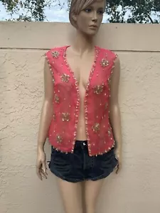 GORGEOUS VINTAGE SILK BEADED PINK VEST TOP BY GOLDEN PINE CREATIONS - Picture 1 of 8