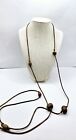 Long Brown Leather Necklace With Wooden Beads