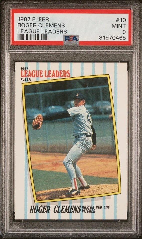 1987 Fleer League Leaders Roger Clemens #10 PSA Gem Mint 9 Red Sox HOF - Image 1 of 2