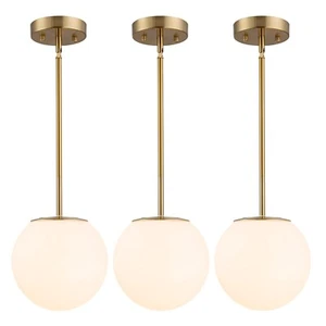 Modern Globe Pendant Light Mid Century Opal Glass Hanging Light Fixture Gold ... - Picture 1 of 8
