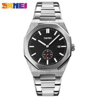 SKMEI Hombres Lujo Acero Inoxidable Segunda Esfera Hombre Fecha Cuarzo Reloj Pulsera Foto 1 de 4