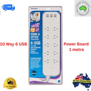 Power Board 10 Way 6 High-Speed USB Ports 1 Metre Surge Protection Safe Electric - Picture 1 of 2