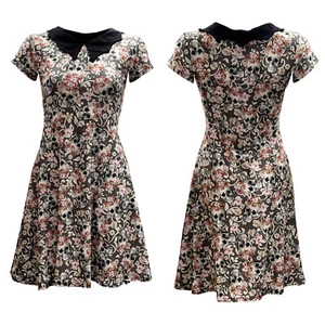 Gótico Vintage Cráneos Florales Estampado Rosas Cuello Rockabilly Vestido Swing Halloween - Imagen 1 de 3