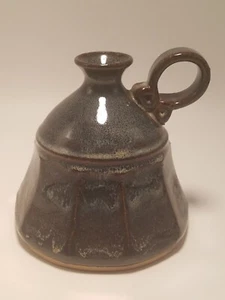 Vintage Zakala Art Pottery Hand Signed Blue/Brown Glazed Stoneware Oil Lamp - Picture 1 of 7