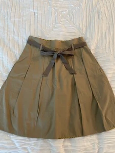 Anthropologie Odille Skirt Womens Tan Brown Belt Cotton Knee Length Size 4 - Picture 1 of 6