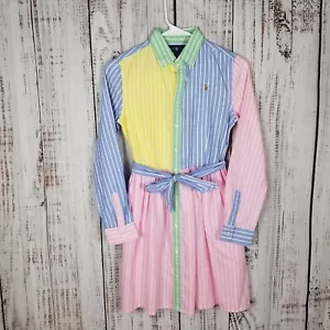 Ralph Lauren Multicolor Striped Colorblock Cotton Poplin Shirt Dress Sz 14 New - Picture 1 of 8