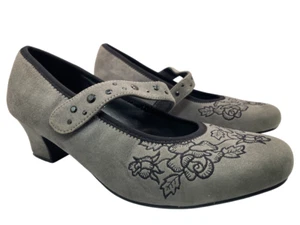 Hotter Charmaine Mary Jane Shoes Grey Suede Heels Hook & Loop Strap UK 6.5 - Picture 1 of 23