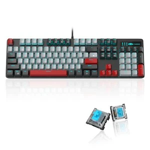 104-Key Mechanical Gaming Keyboard Blue Backlit Blue Switches USB Wired - Picture 1 of 9