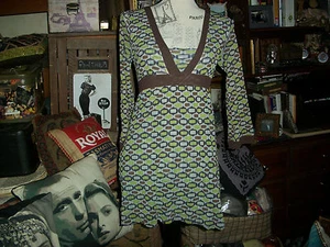 ANTHROPOLOGIE SWEET PEA Stacy Frati Sensational Sage+Chocolate Blouse Size S - Imagen 1 de 4