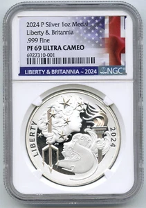 Medaglia D'Argento Britannia 1 Oz NGC PF 69 Ultra Cameo - K503 - Foto 1 di 2