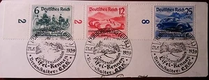 Germany Mi 695-97, Scott B141-43, Early Automobiles, Fancy Cancellation on Piece - Picture 1 of 1
