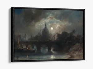 CAMILLE ROQUEPLAN, VIEW OF A CITY AT NIGHT -FLOAT EFFECT CANVAS WALL ART PRINT - Picture 1 of 12