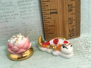 Japan Symbols Souvenirs: Lotus Flower & Koi Fish French Feve Figurine Miniatures