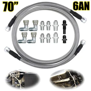 70” 6AN For GM 4L60E 4L80E Flexible SS Braided Transmission Cooler Lines Kit - Picture 1 of 11