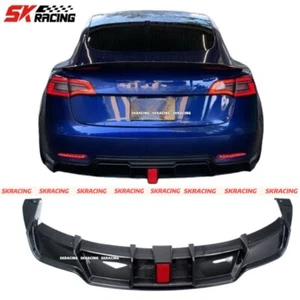 For 2017-2023 Tesla Model 3 ABS Carbon Fiber Look Rear Bumper Diffuser Lip Kits - Picture 1 of 16