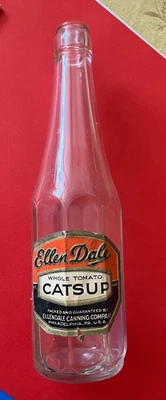 Botella de tomate entero Art Deco Ellen Dale Catsup Philadelphia Penn etiqueta años 30 antigua Foto 1 de 4