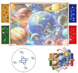 30"x22" Puzzle Board Table w/ Drawers, 360° Wheels & Cover, 1000pc Jigsaw Organi - Picture 1 of 6