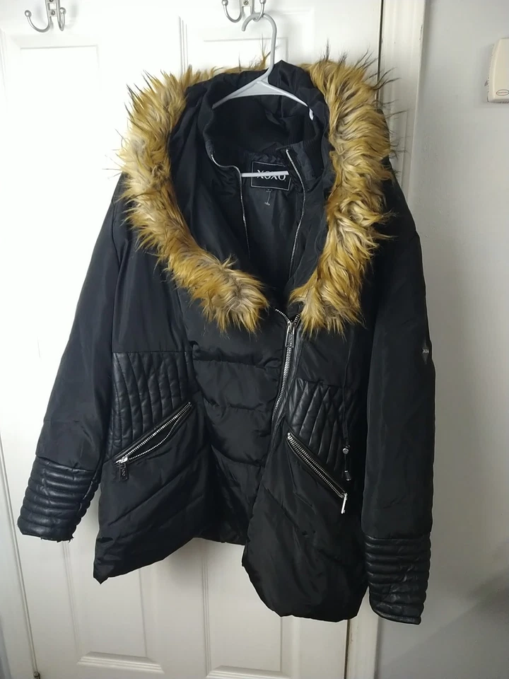 XoXo Para Mujer 3X Negro Cremallera Bolsillo Forrado Piel Capucha Cremallera Frontal Exterior Informal  Foto 1 de 4