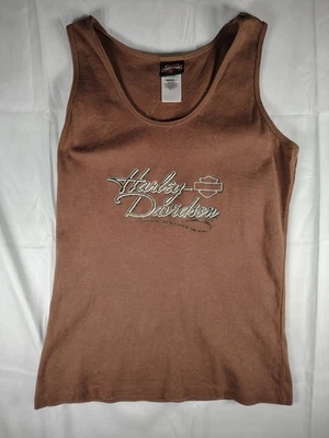 Camiseta Regata Feminina Vintage Y2K Harley Davidson Grande Marrom Motociclista Anos 00 Extra Grande - Imagem 1 de 4