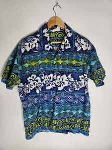 Vintage Lauhala Hawaiihemd blau Gr. L geblümt 60er Jahre RAR Made Hawaii - Bild 1 von 5