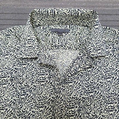 John Varvatos Shirt Mens M Lime Light Green Danny Camp Animal Print Loop Collar - Image 1 of 4