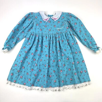Vestido OSHKOSH B'GOSH Pana Manga Larga De Colección Años 90 Floral Azul Niños Jóvenes Niña 6  Foto 1 de 4