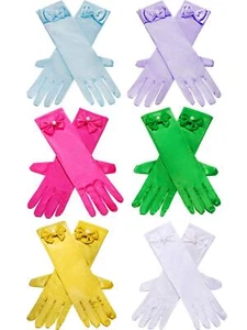 6 Pairs Satin Gloves Princess Dress Up Bows Gloves for Birthday Wedding Party - Picture 1 of 6