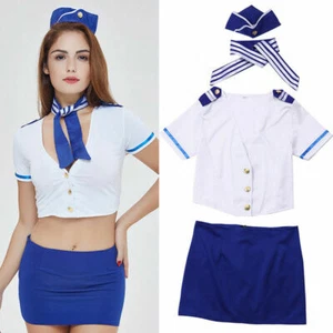 2021 Women Sexy Lingerie Stewardess Airline Uniform Cosplay Costume Outfits Set - Picture 1 of 10