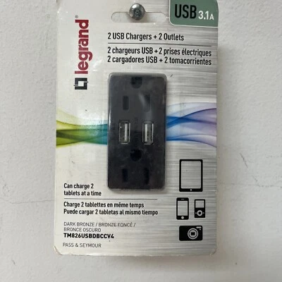 Legrand radiant 15 Amp 125 Volt Duplex Outlet with 3.1 Amp USB, Dark Bronze - Image 1 of 4