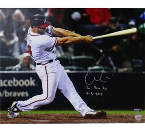Evan Gattis Signed Atlanta Braves Unframed 16×20 Photo- Swinging With Insc. - Picture 1 of 2