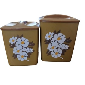 MCM Canisters Avocado Green Flower Kitchen Pair Partial - Picture 1 of 7