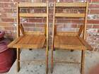 Vintage Wooden Slat Seat Folding Chairs Solid Oak Set Of 2  #9 THE STANDARD MFG