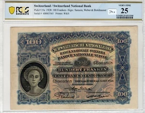 Switzerland 1928 100 Franken PCGS Certified Banknote VF 25 Pick 35e - Picture 1 of 2