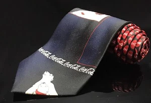 Coca Cola Polar Bear's White Red Blue Black Original Bottle Caps 100% Silk Tie - Picture 1 of 6