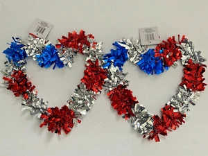 2 Corazones Patrióticos Oropel Cuarto 4 de Julio Rojo Plata Azul Decoración Pared/Puerta NUEVO - Imagen 1 de 3