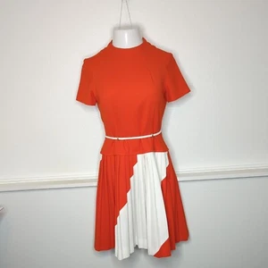 Vtg Lorch women's orange/ white pleated dress short sleeve size see description - Picture 1 of 7