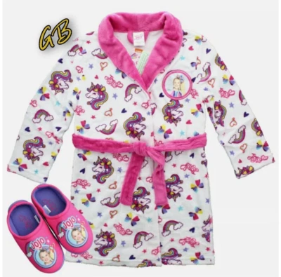 Juego de 2 batas y pantuflas de pijama JoJo Siwa arco iris unicornio blanco/rosa talla 6/6X Foto 1 de 4