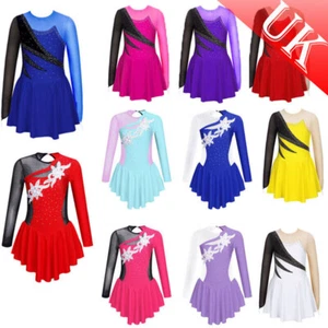 UK Kid Girls Dresses Gymnastic Leotard With Skirt Youth Dress Stage Contemporary - Picture 1 of 45